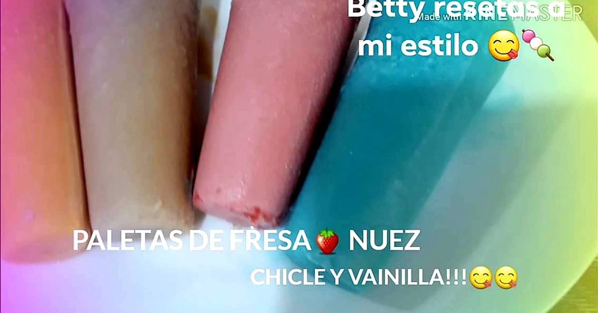 Paletas de vainilla, nuez, chicle y fresa Receta de Betty recetas a mi  estilo- Cookpad