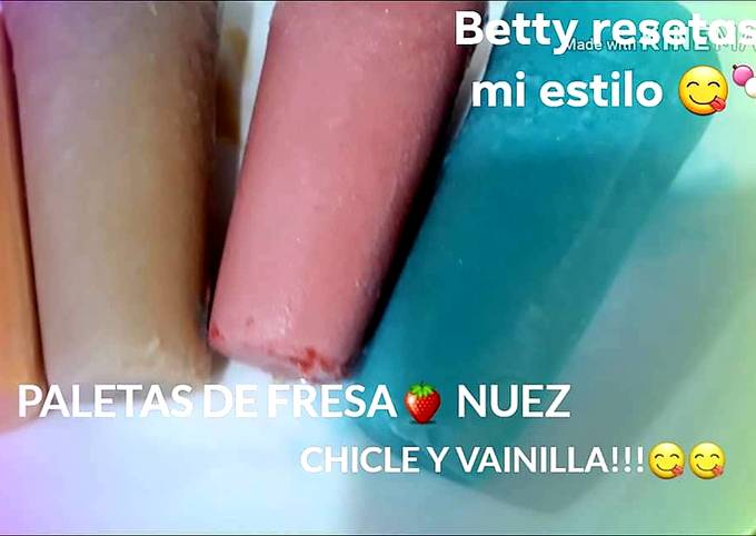 Paletas de vainilla, nuez, chicle y fresa Receta de Betty recetas a mi  estilo- Cookpad