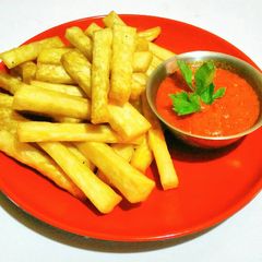 A picture of JayFries with homemade ketchup.