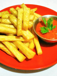 A picture of JayFries with homemade ketchup.