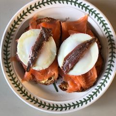 A picture of Smoked Salmon & Egg on Sourdough.