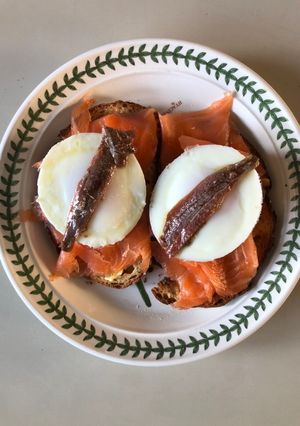 A picture of Smoked Salmon & Egg on Sourdough.
