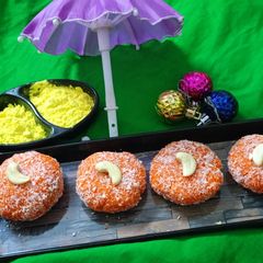 A picture of Instant coconut stuffed dryfruits bread peda.