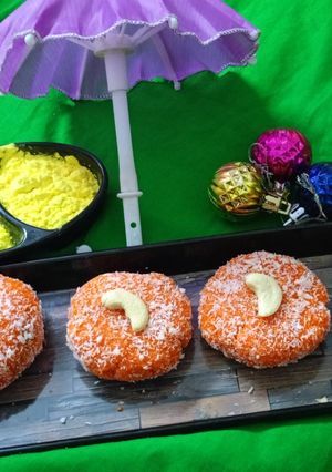 A picture of Instant coconut stuffed dryfruits bread peda.