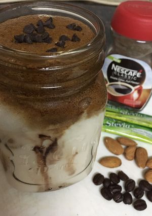 A picture of Vegan Dalgona coffee#homemadealmondmilk#dalgonacoffee.