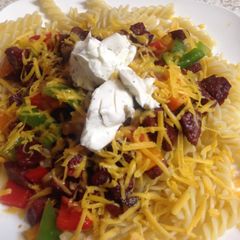 A picture of My Chorizo, peppers,cheese and philly Garlic cheese on top.😀.