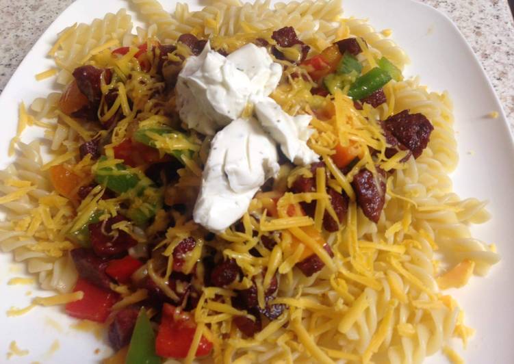 Steps to Prepare Ultimate My Chorizo, peppers,cheese and philly Garlic cheese on top.😀