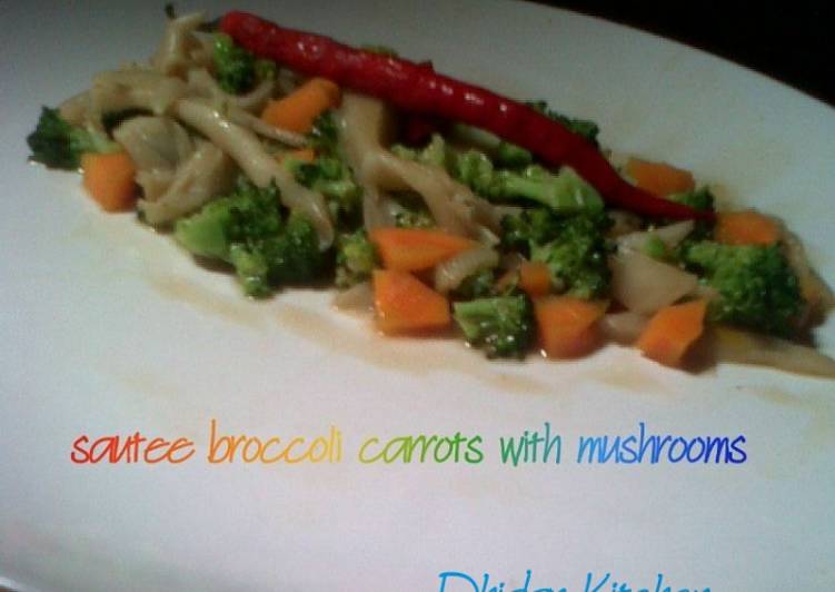 Tumis brokoli wortel dengan jamur tiram
