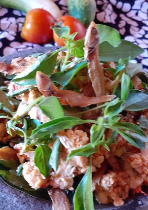Foto resep 14. Sambel tempe teri kriuukk kempo (kemangi + klopo)