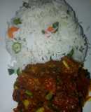 White rice with spring onion sauce