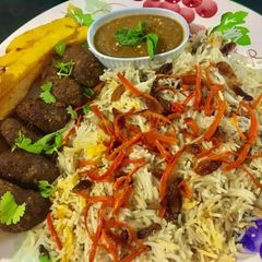 A picture of Afghani Pulao💕💕with Afghani kababs and tomato Chutney.