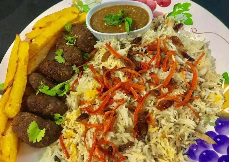Recipe of Favorite Afghani Pulao💕💕with Afghani kababs and tomato Chutney