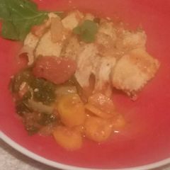 A picture of Braised Chicken in Spicy Spinach Tomato Sauce.