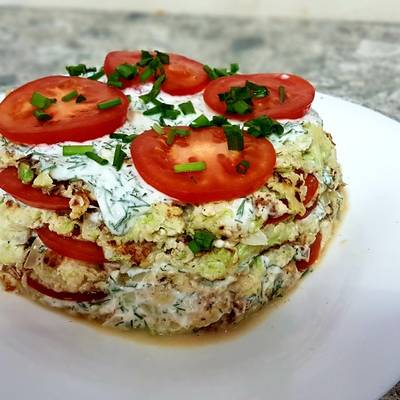 Кабачковый торт с куриной грудкой