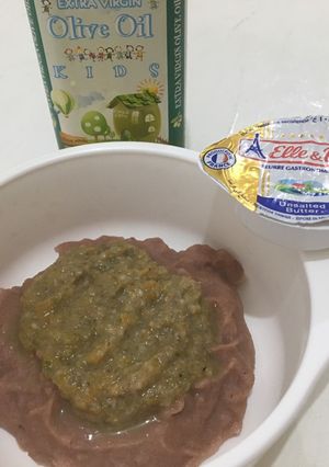 Foto resep MPASI 7m+ beras merah, hati ayam, wortel, kacang panjang