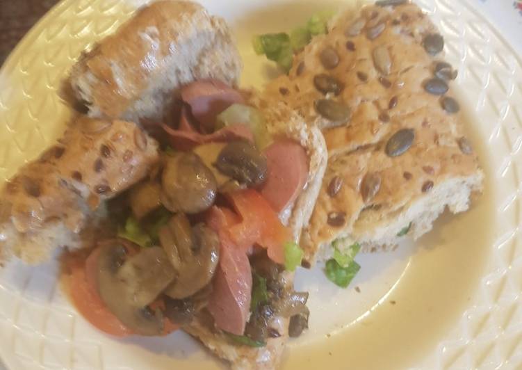 Mushroom and sausage sandwich