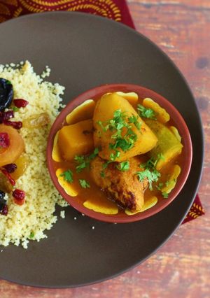 A picture of Couscous with Dried Fruit, Squash, and Vegetables.
