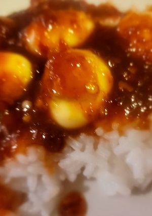 A picture of Tiger Quail Eggs on Sweet Chili Rice.