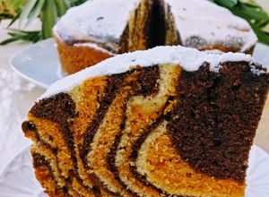 Una foto de Torta Cebra de chocolate, dulce de leche y vainilla