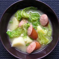 Smoked Sausage, Potato & Cabbage Miso Soup A picture of Smoked Sausage, Potato & Cabbage Miso Soup.