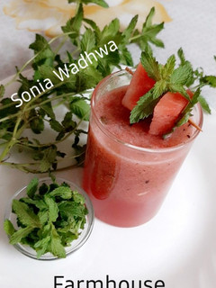 A picture of Farmhouse Watermelon Mint Juice.