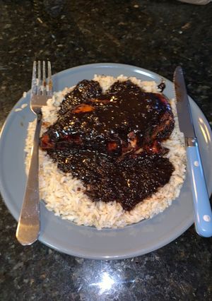 A picture of Sweet Soy Chicken over Rice.