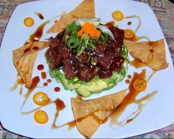 The New Way Serving Recipe Hawaiian Ahi Poke stack Delicious Steady