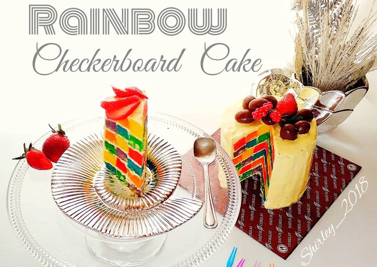 Rainbow🌈🌈🌈 Checkerboard Cake🍰🍹