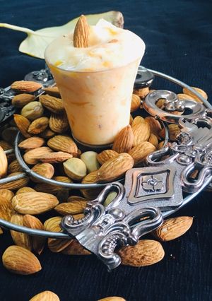 A picture of Mango Coconut Lassi shots.