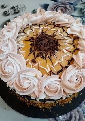 A picture of Chocolate, caramel cream cake.