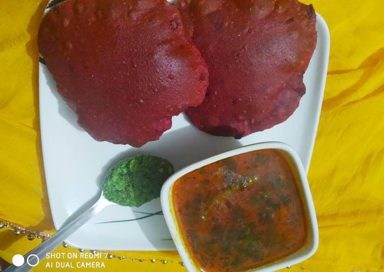 Simple Way to Make Speedy Beetroot poori and potato sabzi with spicy chutney