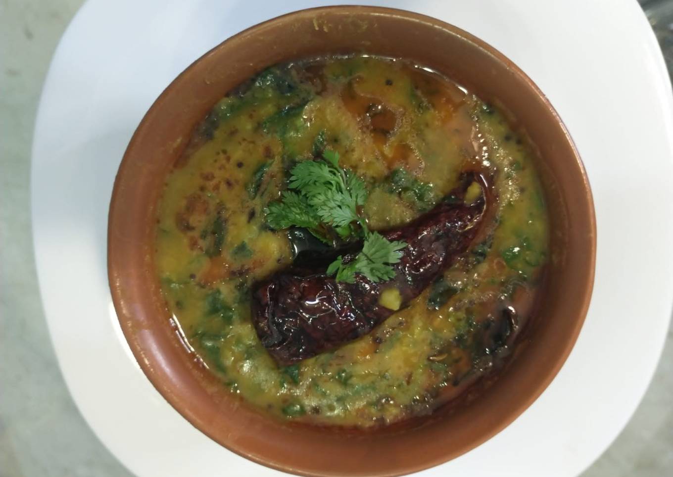 MUDDI PALLYA (Spinach+Fenugreek leaves in thick lentil curry)