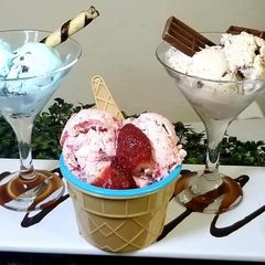A picture of Ice creams (Strawberry ripple).
