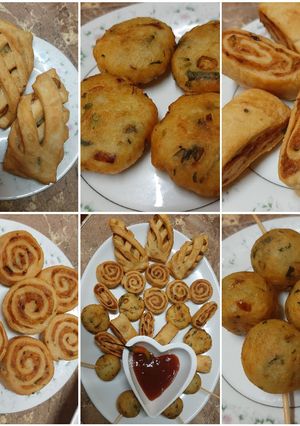 A picture of 5 potato snacks with one recipe.