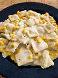Raviolis de pollo con maíz