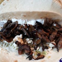 A picture of Onions, Beef, and Tortillas.