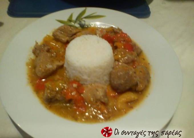 Recipe of Ultimate Amazing pork tigania with multi-colored peppers