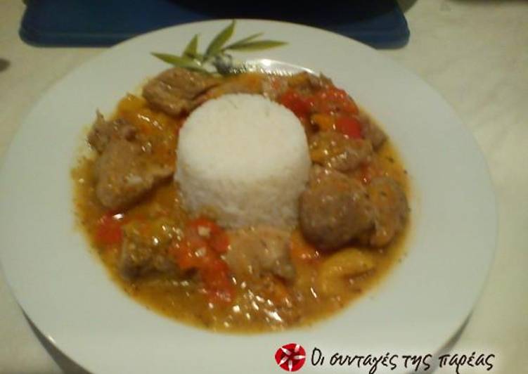 Recipe of Homemade Amazing pork tigania with multi-colored peppers