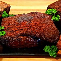 A picture of Mike's BBQ Flat Smoked Brisket & Choice Short Ribs.