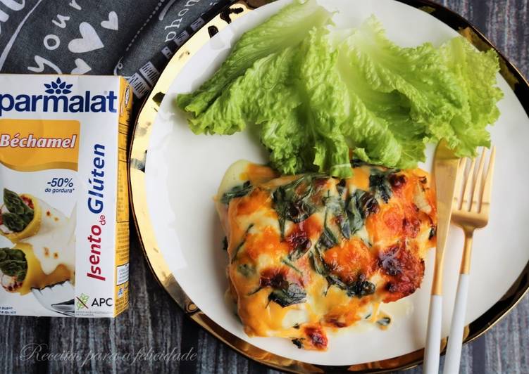 Gratinado de Pão com Béchamel, Espinafres e Queijo Cheddar