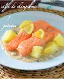 Salmón con salsa de champiñones y patatas. (Thermomix)