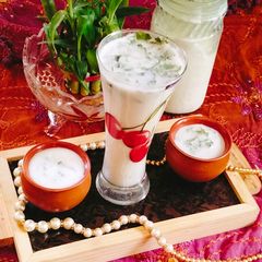 A picture of Pudina masala chaas (mint masala buttermilk).