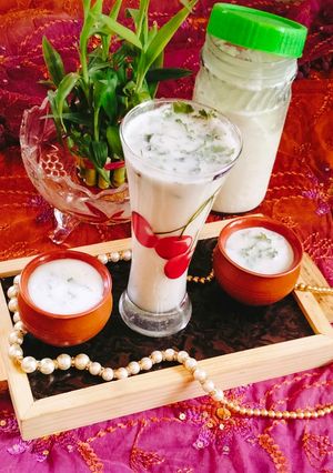 A picture of Pudina masala chaas (mint masala buttermilk).