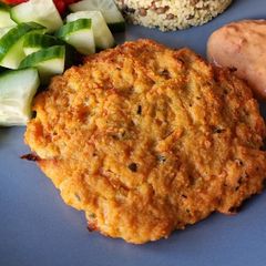Lentil- and carrot patties A picture of Lentil- and carrot patties.