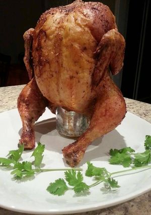A picture of Beer Can Chicken.