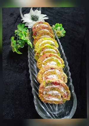 A picture of Rainbow Swiss rolls.