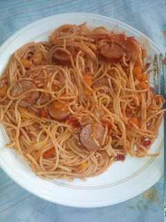 A picture of Fried Sausage Spagetti.