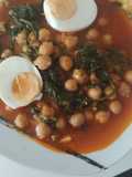 Chickpea Stew with Spinach and Hard-Boiled Eggs (using canned chickpeas)