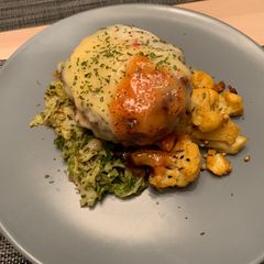 A picture of Homemade Venison BurgerButtered CabbageCurried CauliflowerChilli Cranberry Sauce(Jar).