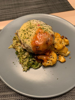 A picture of Homemade Venison BurgerButtered CabbageCurried CauliflowerChilli Cranberry Sauce(Jar).